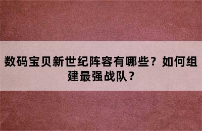 数码宝贝新世纪阵容有哪些？如何组建最强战队？