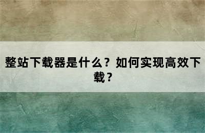 整站下载器是什么？如何实现高效下载？