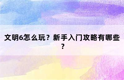 文明6怎么玩？新手入门攻略有哪些？