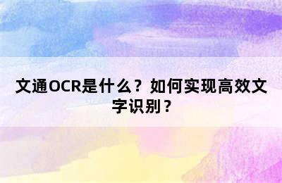 文通OCR是什么？如何实现高效文字识别？