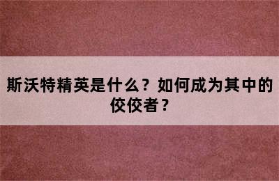 斯沃特精英是什么？如何成为其中的佼佼者？