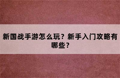 新国战手游怎么玩？新手入门攻略有哪些？