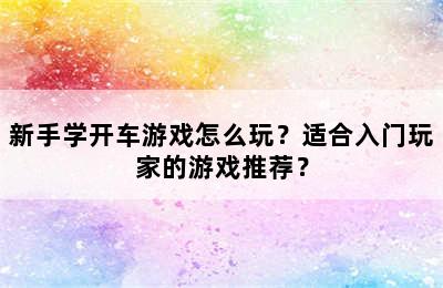 新手学开车游戏怎么玩？适合入门玩家的游戏推荐？