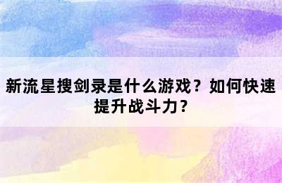 新流星搜剑录是什么游戏？如何快速提升战斗力？