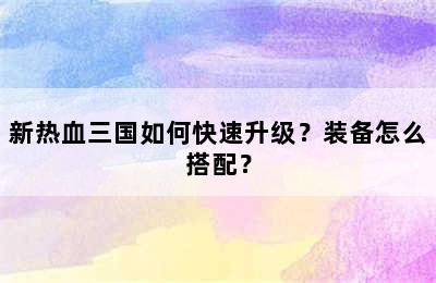 新热血三国如何快速升级？装备怎么搭配？