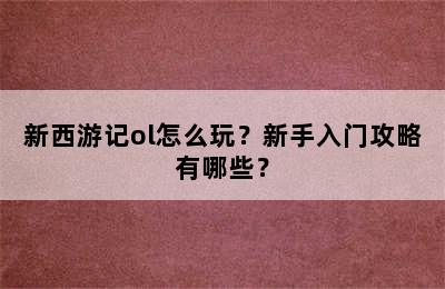 新西游记ol怎么玩？新手入门攻略有哪些？