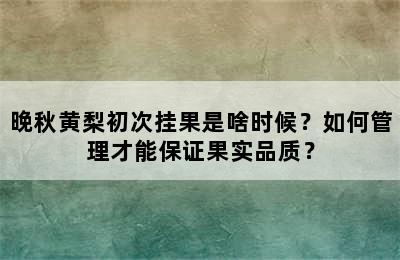 晚秋黄梨初次挂果是啥时候？如何管理才能保证果实品质？