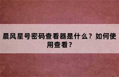 晨风星号密码查看器是什么？如何使用查看？