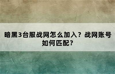 暗黑3台服战网怎么加入？战网账号如何匹配？