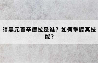 暗黑元首辛德拉是谁？如何掌握其技能？