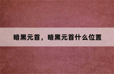 暗黑元首，暗黑元首什么位置