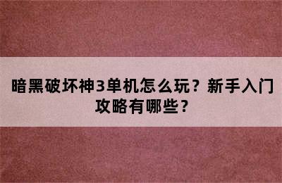 暗黑破坏神3单机怎么玩？新手入门攻略有哪些？