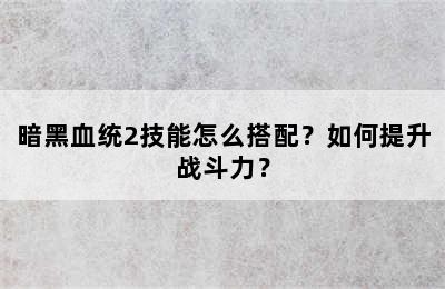 暗黑血统2技能怎么搭配？如何提升战斗力？