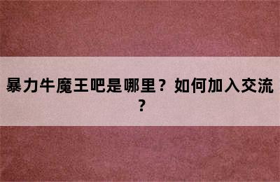 暴力牛魔王吧是哪里？如何加入交流？