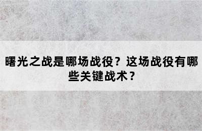 曙光之战是哪场战役？这场战役有哪些关键战术？