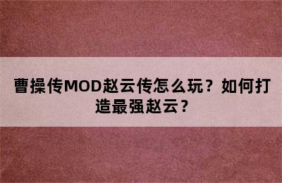 曹操传MOD赵云传怎么玩？如何打造最强赵云？