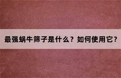 最强蜗牛筛子是什么？如何使用它？