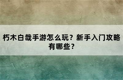 朽木白哉手游怎么玩？新手入门攻略有哪些？