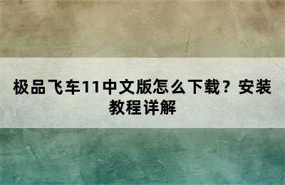 极品飞车11中文版怎么下载？安装教程详解