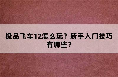 极品飞车12怎么玩？新手入门技巧有哪些？