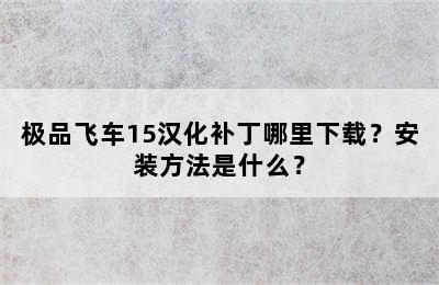 极品飞车15汉化补丁哪里下载？安装方法是什么？