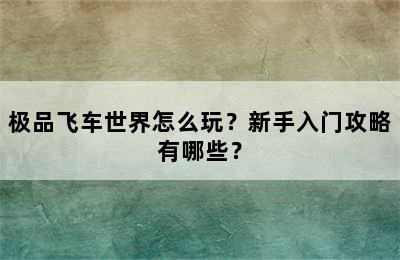 极品飞车世界怎么玩？新手入门攻略有哪些？