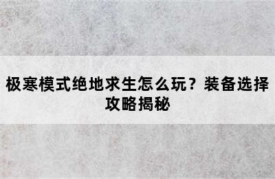 极寒模式绝地求生怎么玩？装备选择攻略揭秘