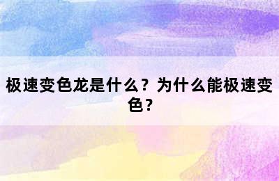 极速变色龙是什么？为什么能极速变色？