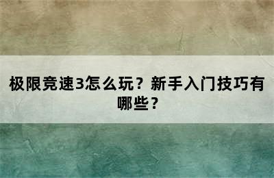 极限竞速3怎么玩？新手入门技巧有哪些？