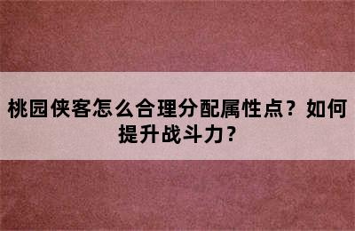 桃园侠客怎么合理分配属性点？如何提升战斗力？