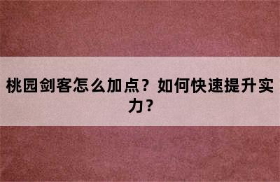 桃园剑客怎么加点？如何快速提升实力？