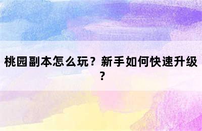 桃园副本怎么玩？新手如何快速升级？