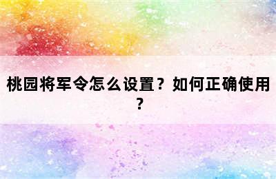 桃园将军令怎么设置？如何正确使用？