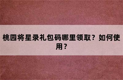 桃园将星录礼包码哪里领取？如何使用？