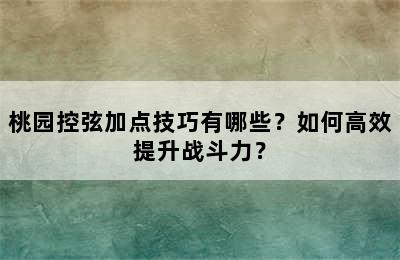 桃园控弦加点技巧有哪些？如何高效提升战斗力？