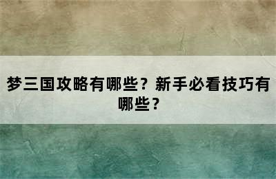 梦三国攻略有哪些？新手必看技巧有哪些？