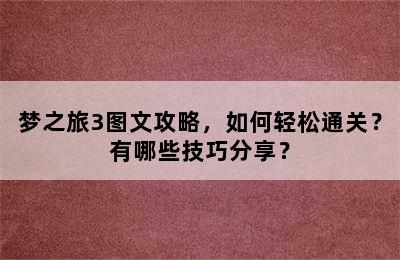 梦之旅3图文攻略，如何轻松通关？有哪些技巧分享？