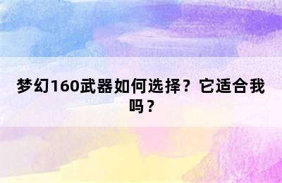 梦幻160武器如何选择？它适合我吗？