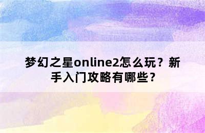 梦幻之星online2怎么玩？新手入门攻略有哪些？