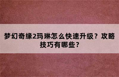 梦幻奇缘2玛琳怎么快速升级？攻略技巧有哪些？