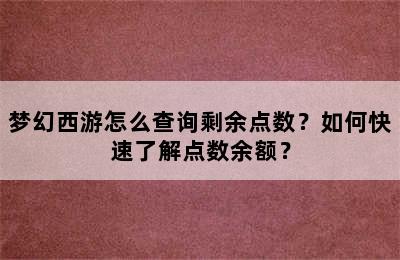 梦幻西游怎么查询剩余点数？如何快速了解点数余额？