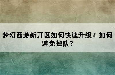 梦幻西游新开区如何快速升级？如何避免掉队？