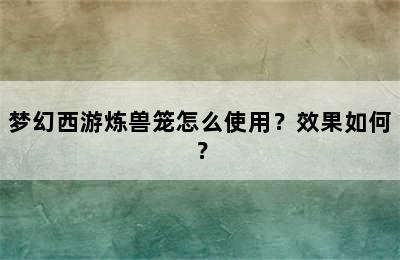 梦幻西游炼兽笼怎么使用？效果如何？