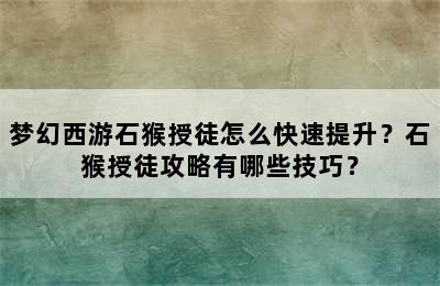 梦幻西游石猴授徒怎么快速提升？石猴授徒攻略有哪些技巧？