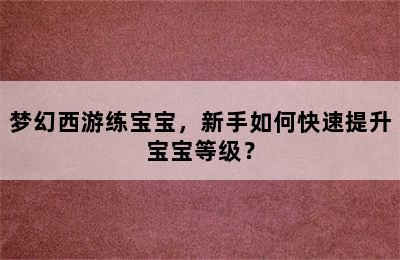 梦幻西游练宝宝，新手如何快速提升宝宝等级？