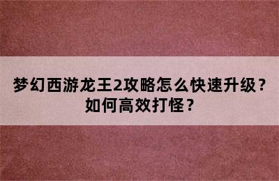 梦幻西游龙王2攻略怎么快速升级？如何高效打怪？