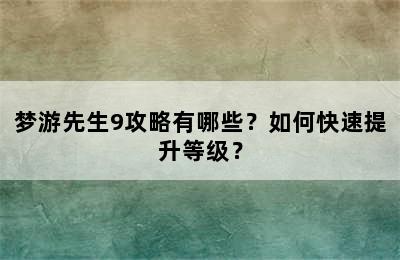 梦游先生9攻略有哪些？如何快速提升等级？