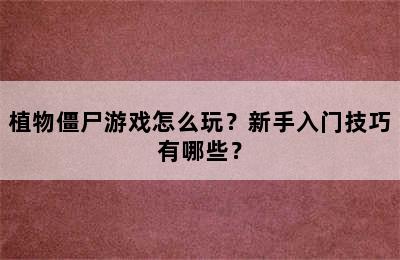 植物僵尸游戏怎么玩？新手入门技巧有哪些？