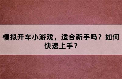 模拟开车小游戏，适合新手吗？如何快速上手？