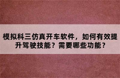 模拟科三仿真开车软件，如何有效提升驾驶技能？需要哪些功能？